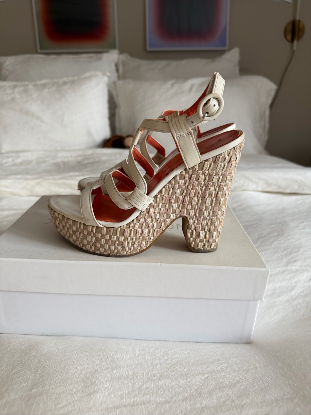 Via Spiga Cream Woven Platform Sandals